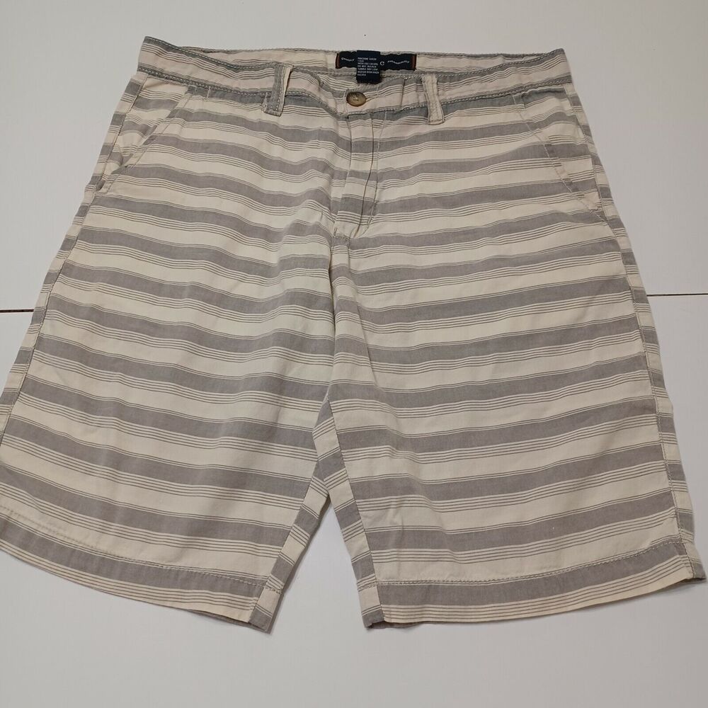 PD&C Men 34 Chino White Shorts Stripe Flat Front Pocket 100% Cotton Light Weight